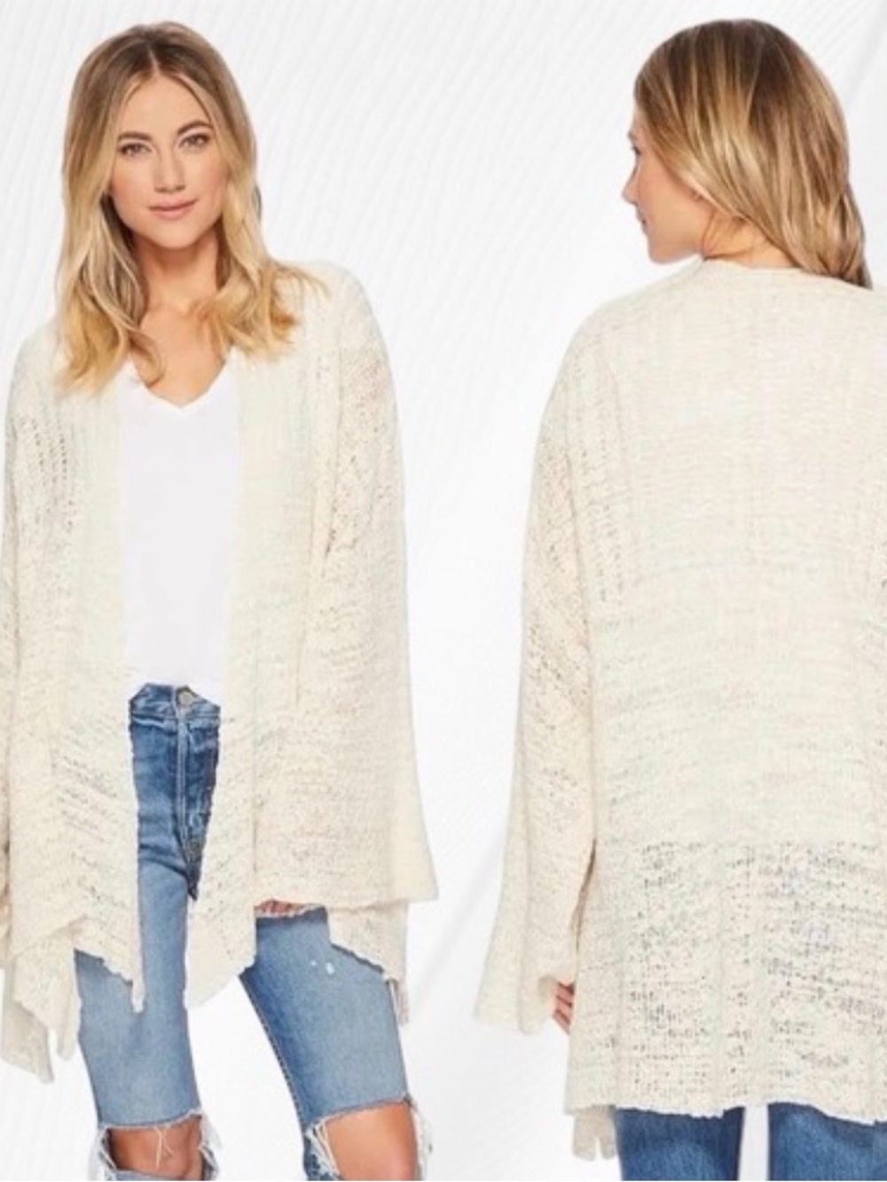 Free People Cream Open-Front Draped Cardigan bells sleeves size xsmall
